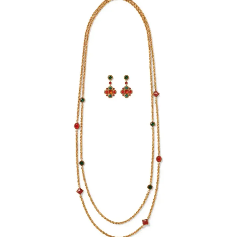 Algerian Cluster Double-Strand Station Necklace And Drop Earrings Set
