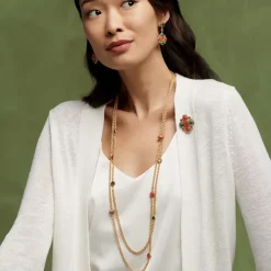 Algerian Cluster Double-Strand Station Necklace And Drop Earrings Set