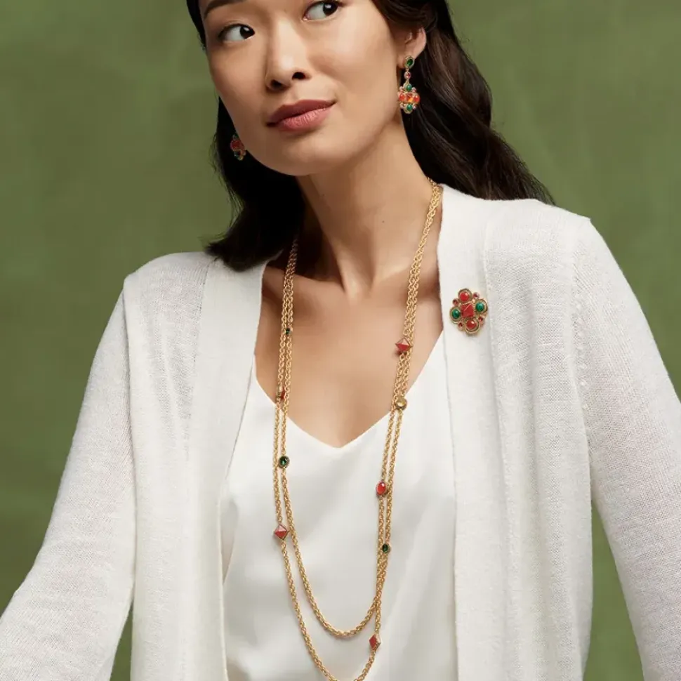 Algerian Cluster Double-Strand Station Necklace And Drop Earrings Set