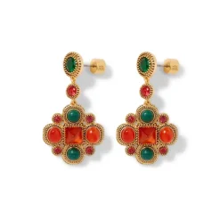 Algerian Cluster Double-Strand Station Necklace And Drop Earrings Set