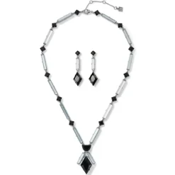 American Deco Pendant Necklace And Long Pendant Earrings Set