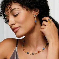 Ancient Gems Multistone Statement Necklace And Triple-Drop Lapis Earrings Set