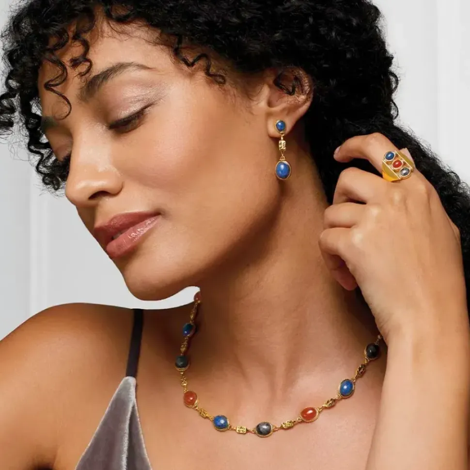Ancient Gems Multistone Statement Necklace And Triple-Drop Lapis Earrings Set