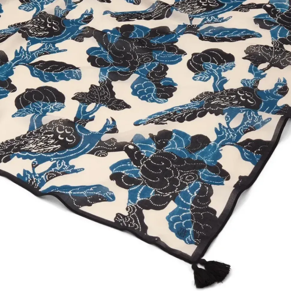 Blue & White Stylized Birds Oversize Oblong Scarf