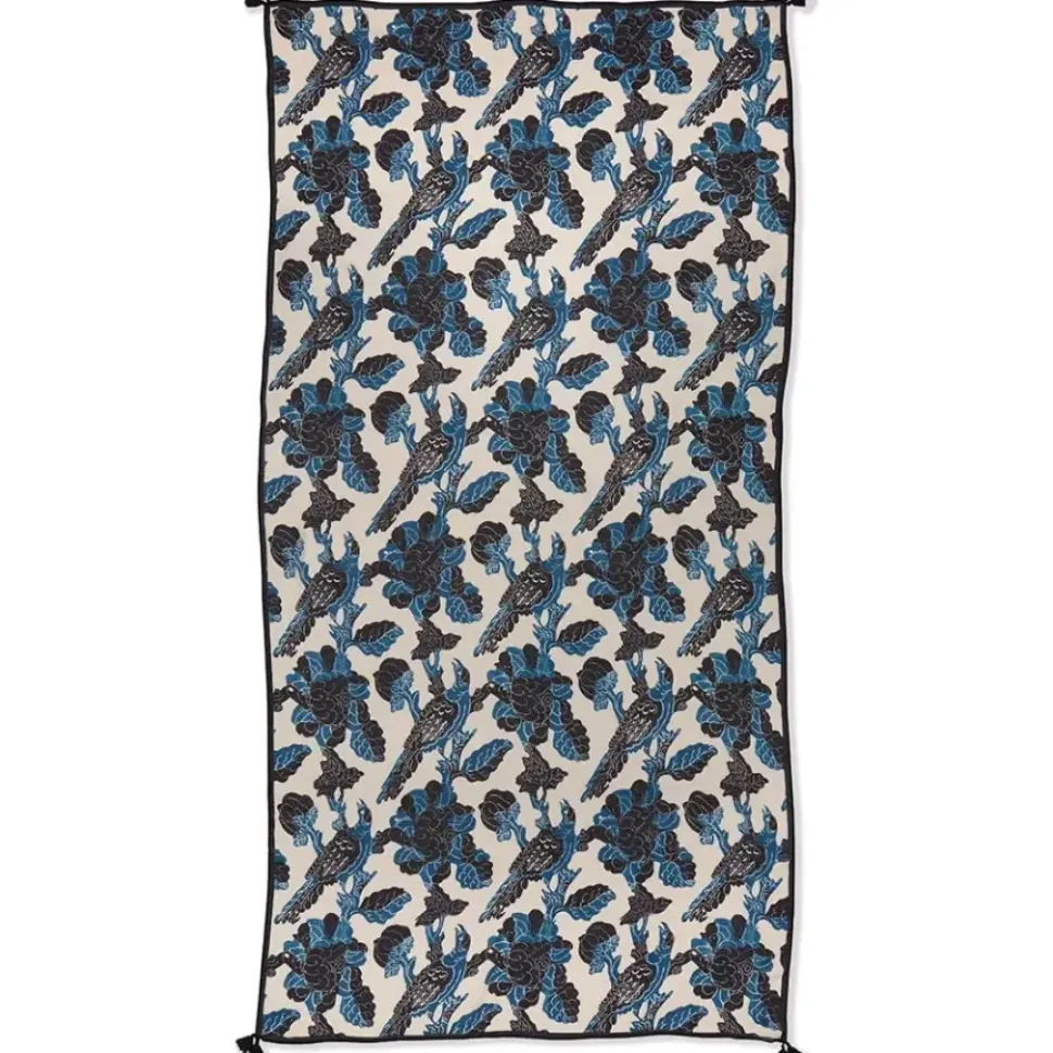 Blue & White Stylized Birds Oversize Oblong Scarf