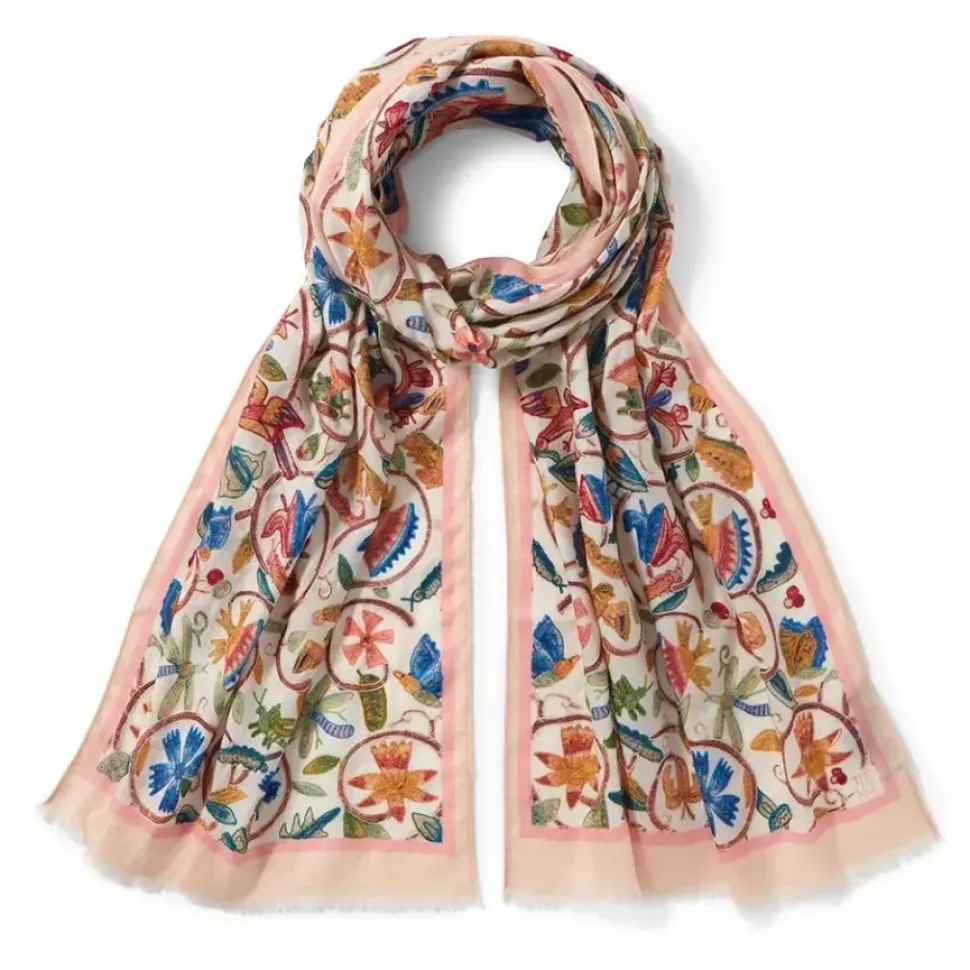 British Flowering Vines Embroidered Oblong Scarf