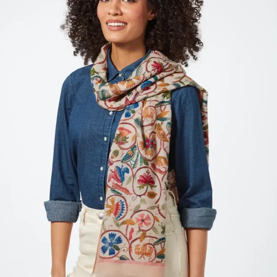 British Flowering Vines Embroidered Oblong Scarf