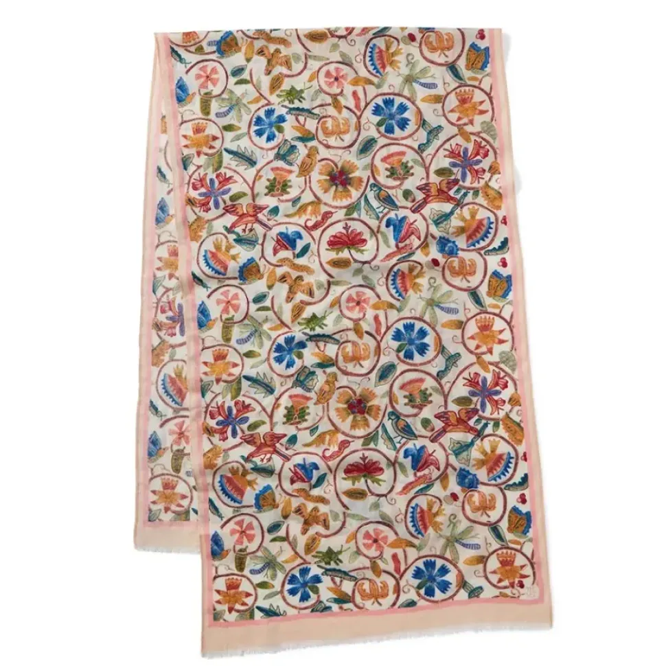British Flowering Vines Embroidered Oblong Scarf