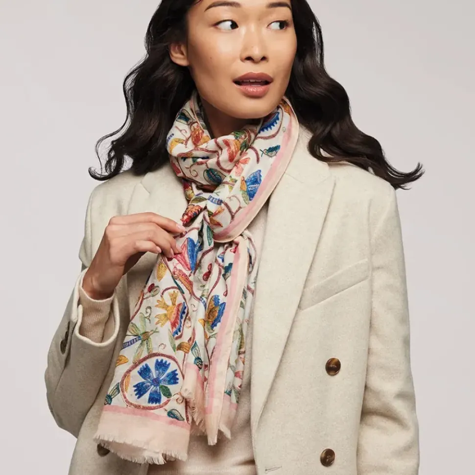 British Flowering Vines Embroidered Oblong Scarf