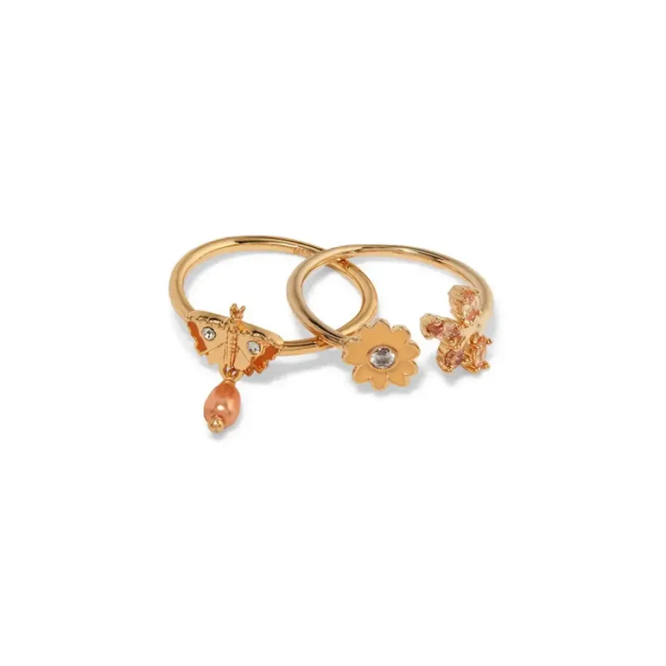 British Tree Of Life Butterfly And Flower Ring Set