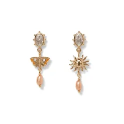 British Tree Of Life Triple-Drop Mismatched Earrings