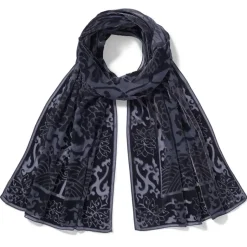 Chinese Phoenixes And Peonies Oblong Velvet Burnout Scarf
