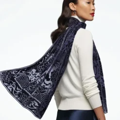 Chinese Phoenixes And Peonies Oblong Velvet Burnout Scarf