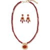 Classical Carnelian Pendant Necklace And Chandelier Earrings Set