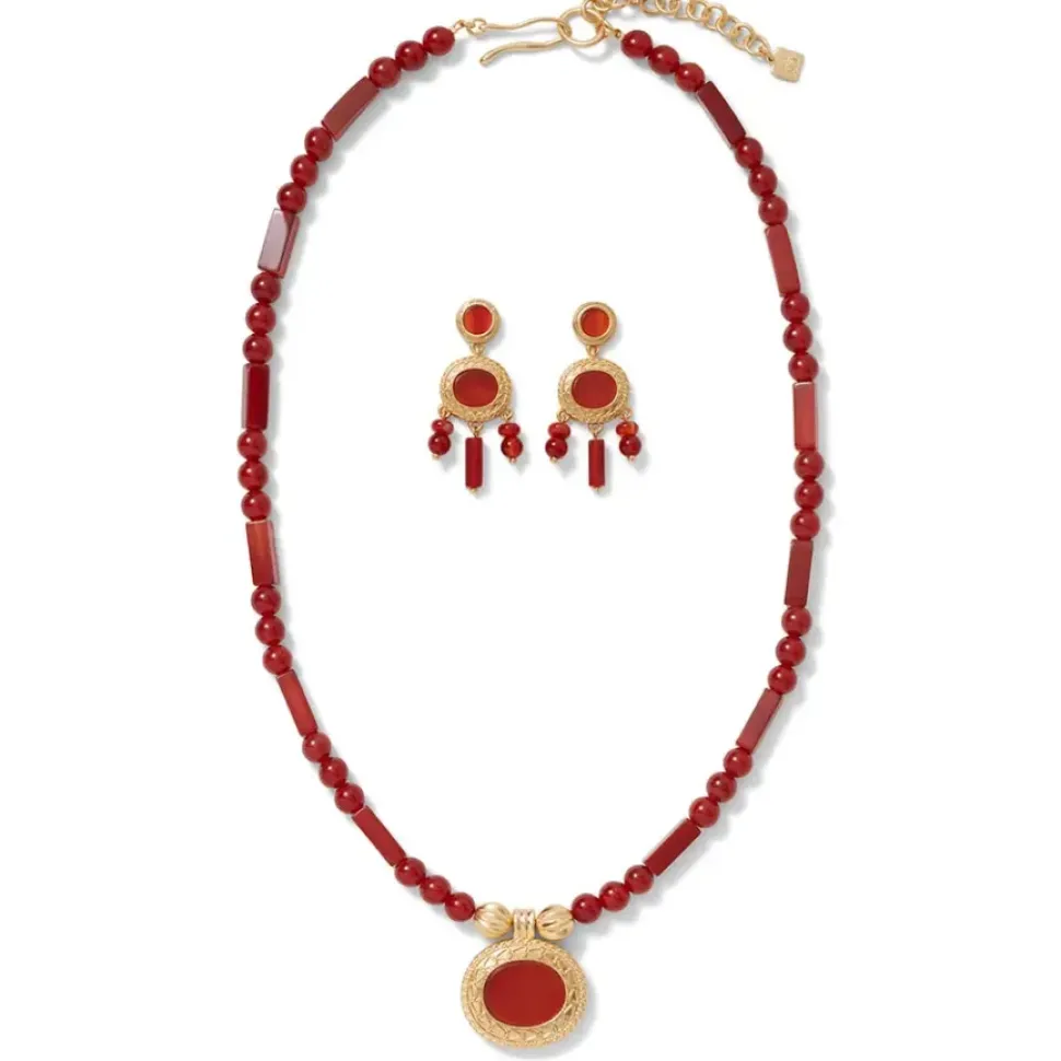 Classical Carnelian Pendant Necklace And Chandelier Earrings Set