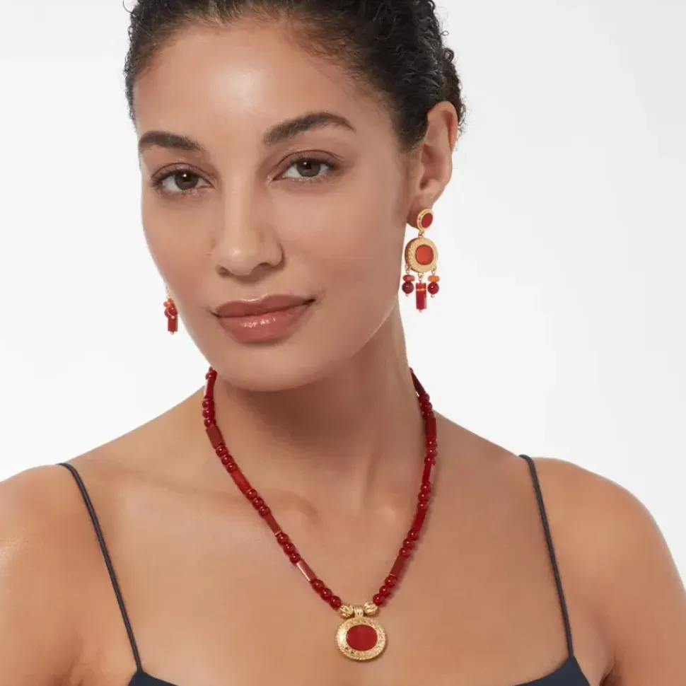 Classical Carnelian Pendant Necklace And Chandelier Earrings Set