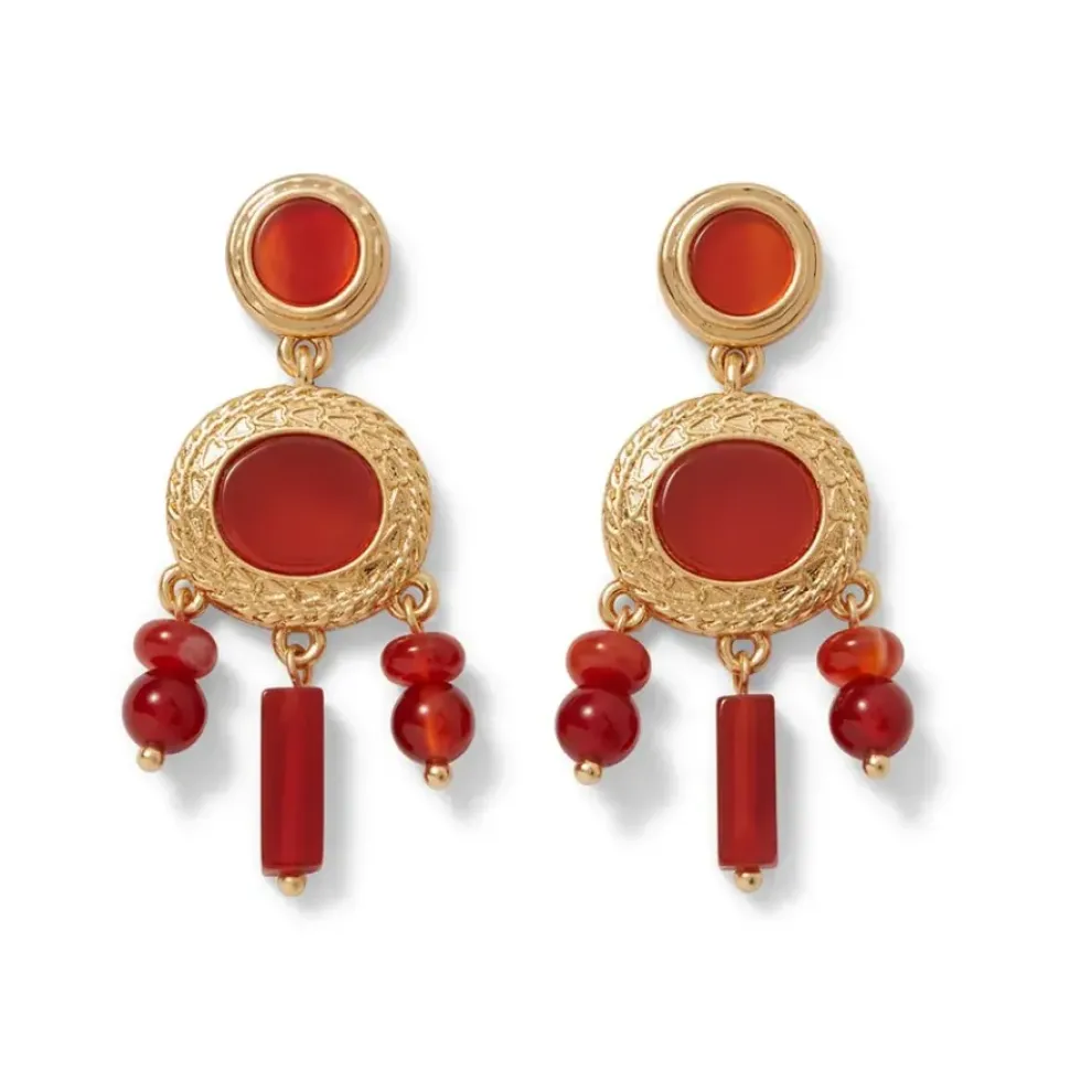 Classical Carnelian Pendant Necklace And Chandelier Earrings Set