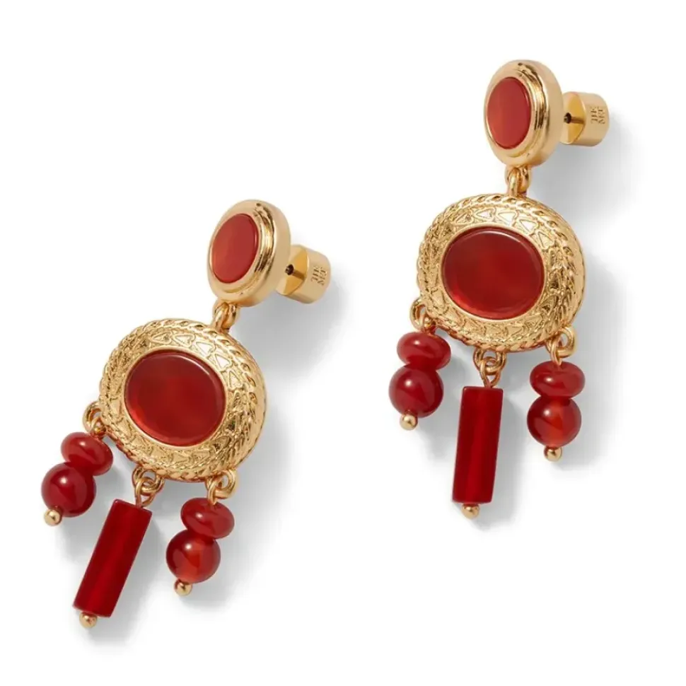 Classical Carnelian Pendant Necklace And Chandelier Earrings Set