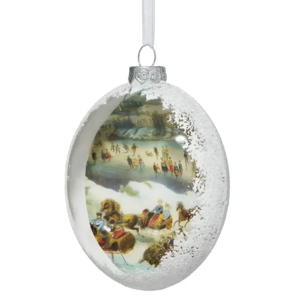 Currier & Ives Central Park In Winter Glitter And Glass Disc Ornament