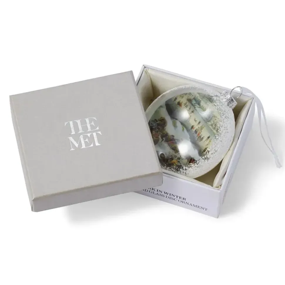 Currier & Ives Central Park In Winter Glitter And Glass Disc Ornament