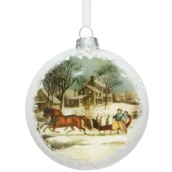Currier & Ives Winter Morning In The Country Glitter And Glass Disc Ornament