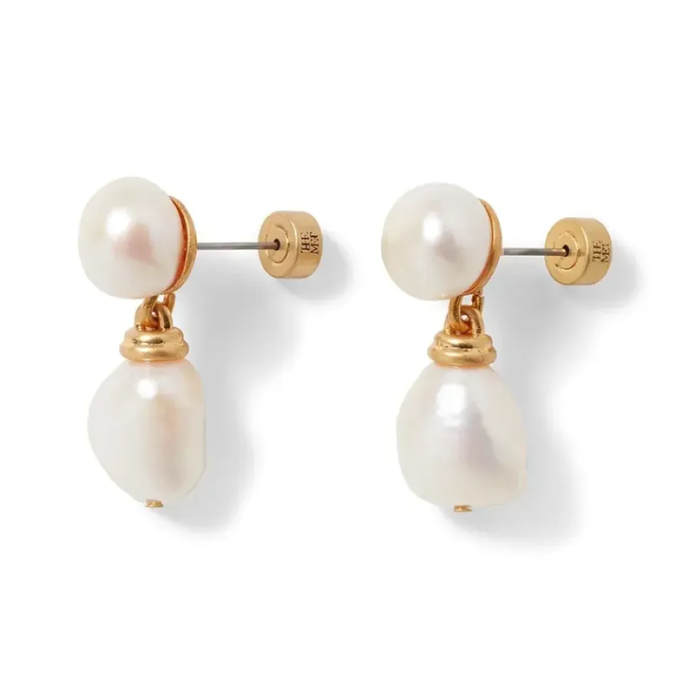 Cypriot Twist Pearl Double-Drop Earrings