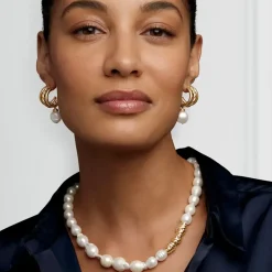 Cypriot Twist Pearl Necklace And Triple-Hoop Earrings Set