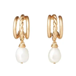 Cypriot Twist Pearl Necklace And Triple-Hoop Earrings Set