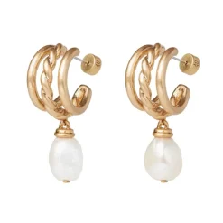 Cypriot Twist Pearl Necklace And Triple-Hoop Earrings Set
