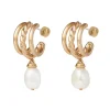 Cypriot Twist Pearl Triple-Hoop Earrings