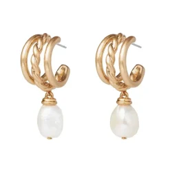 Cypriot Twist Pearl Triple-Hoop Earrings