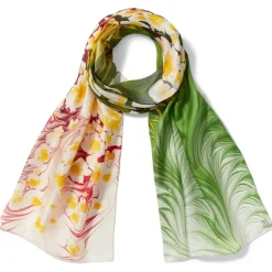Daisy Garden Marbled Paper Oblong Silk Scarf