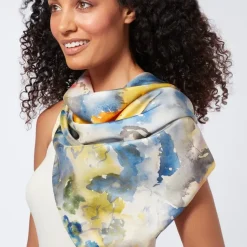 Demuth Yellow And Blue Watercolor Square Silk Scarf