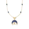 Fatimid Lapis Crescent Long Beaded Chain Pendant Necklace