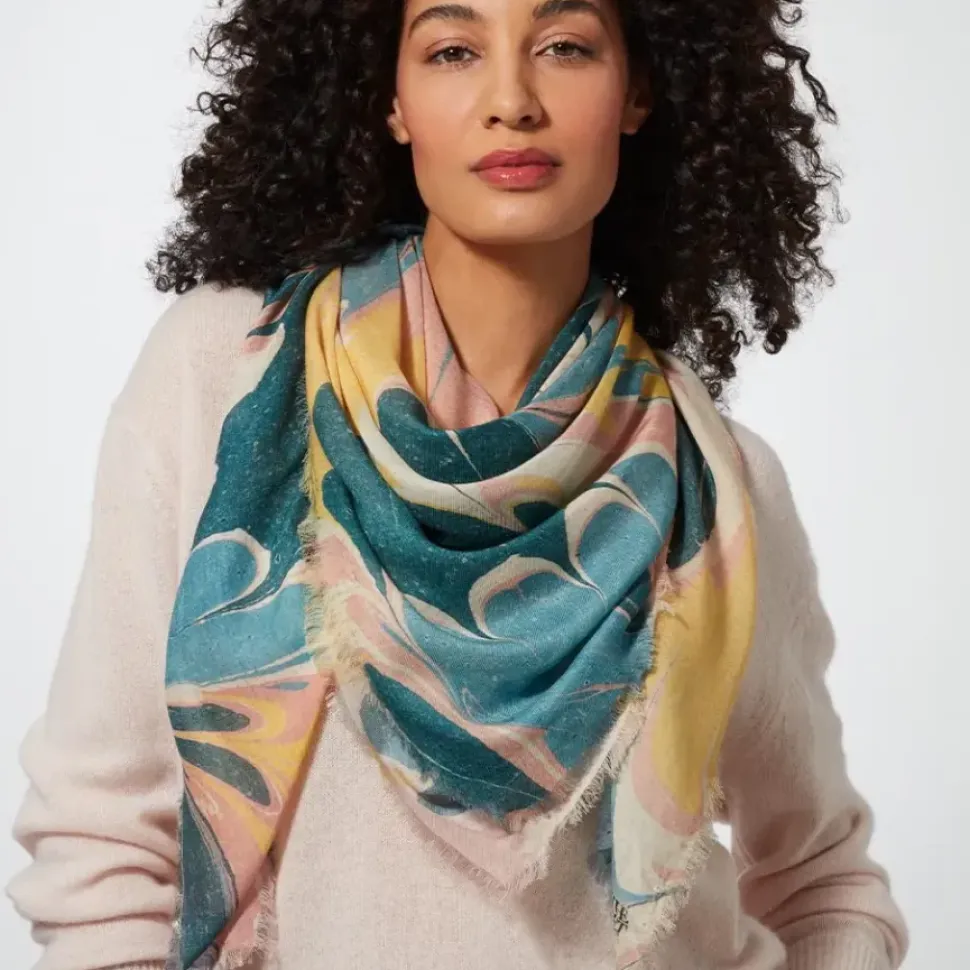 French Marbled Paper Square Silk Scarf