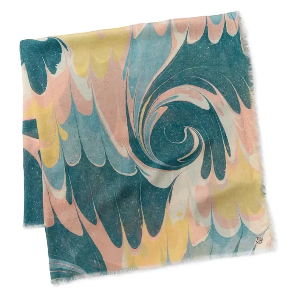 French Marbled Paper Square Silk Scarf