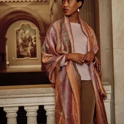 French Paisley Striped Oversize Wool-Blend Shawl