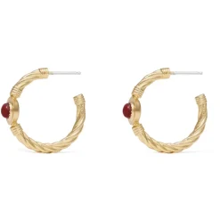 Garnet Cabochon Twisted Hoop Earrings