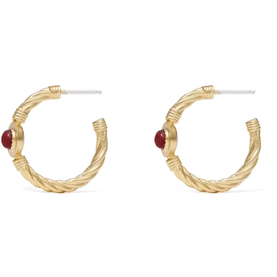 Garnet Cabochon Twisted Hoop Earrings