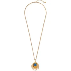 Gilded Age Peacock Feather Large Pendant Necklace