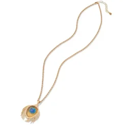 Gilded Age Peacock Feather Large Pendant Necklace