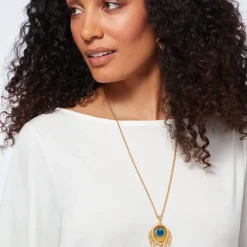 Gilded Age Peacock Feather Large Pendant Necklace