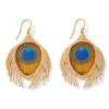 Gilded Age Peacock Feather Large Drop Earrings