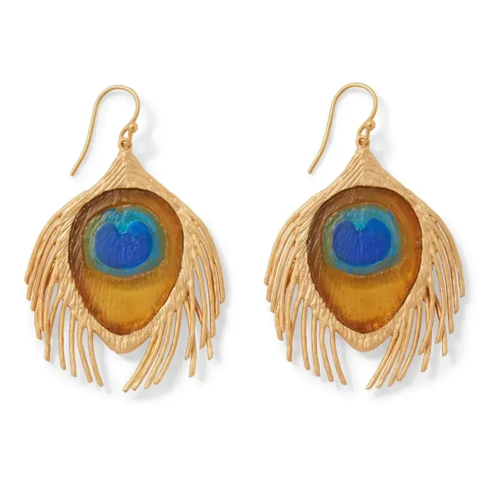 Gilded Age Peacock Feather Large Drop Earrings