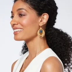 Gilded Age Peacock Feather Large Drop Earrings