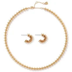 Golden Disc Necklace And Huggie Earrings Set