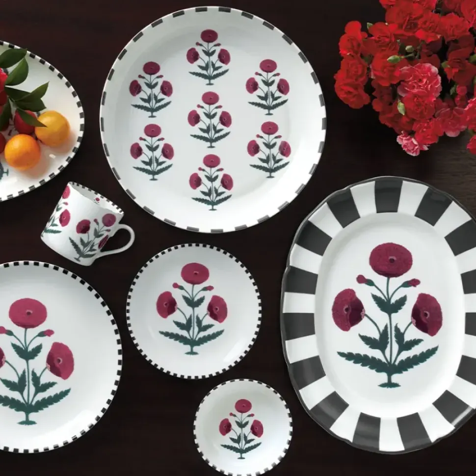 Good Earth Blooming Poppies Oval Platter