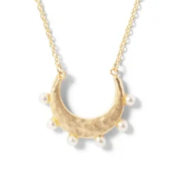 Hammered Crescent Pearl Pendant Necklace