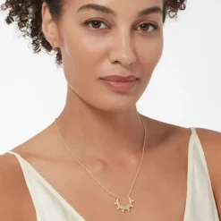 Hammered Crescent Pearl Pendant Necklace