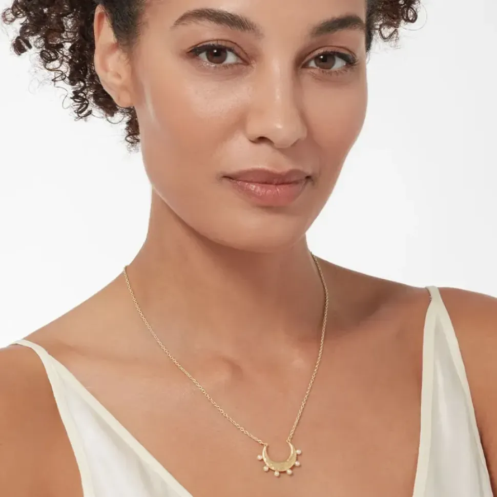 Hammered Crescent Pearl Pendant Necklace